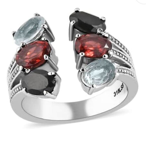 Garnet, Topaz, Spinel Open Band Ring - Picture 5 of 15